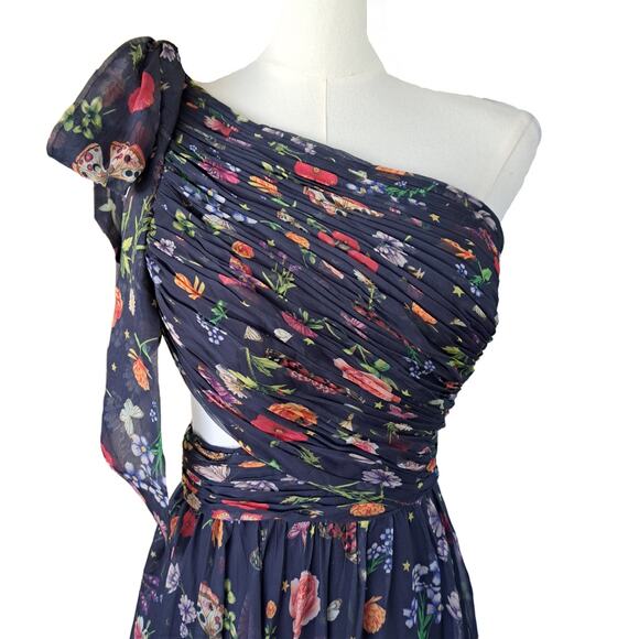 MAC DUGGAL Navy One Shoulder Cutout Floral Gown Floral Prom Formal Dress Size 0 - Picture 10 of 16